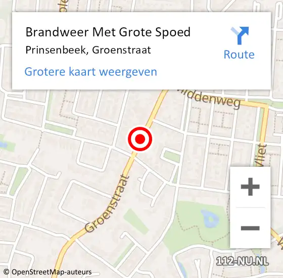 Locatie op kaart van de 112 melding: Brandweer Met Grote Spoed Naar Prinsenbeek, Groenstraat op 24 december 2019 14:44
