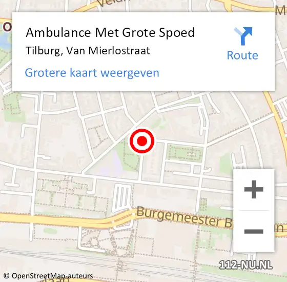 Locatie op kaart van de 112 melding: Ambulance Met Grote Spoed Naar Tilburg, Van Mierlostraat op 24 december 2019 16:50