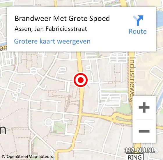 Locatie op kaart van de 112 melding: Brandweer Met Grote Spoed Naar Assen, Jan Fabriciusstraat op 24 december 2019 17:34