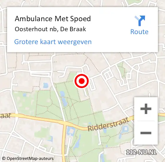 Locatie op kaart van de 112 melding: Ambulance Met Spoed Naar Oosterhout nb, De Braak op 24 december 2019 22:42