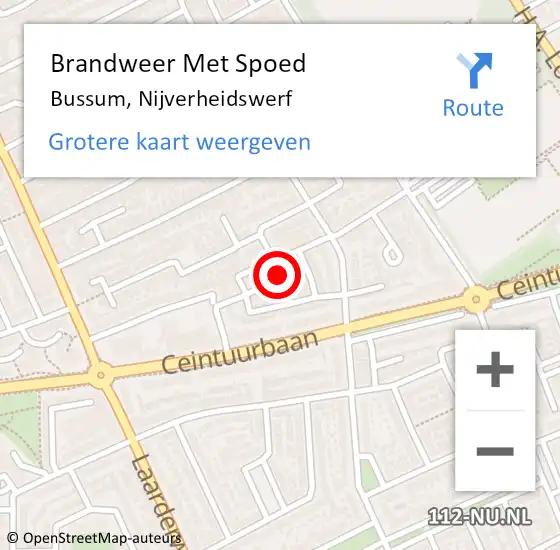 Locatie op kaart van de 112 melding: Brandweer Met Spoed Naar Bussum, Nijverheidswerf op 24 december 2019 23:02