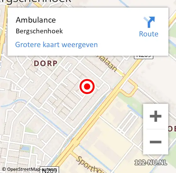 Locatie op kaart van de 112 melding: Ambulance Bergschenhoek op 25 december 2019 01:00