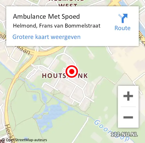 Locatie op kaart van de 112 melding: Ambulance Met Spoed Naar Helmond, Frans Van Bommelstraat op 25 december 2019 03:52