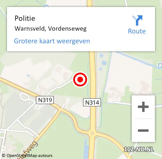 Locatie op kaart van de 112 melding: Politie Warnsveld, Vordenseweg op 25 december 2019 03:58