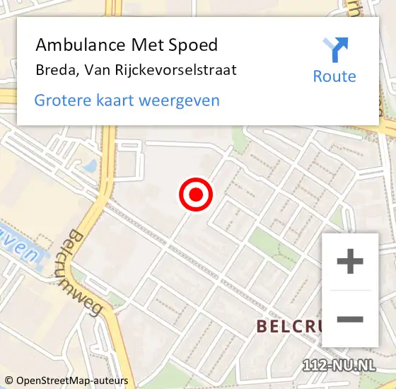 Locatie op kaart van de 112 melding: Ambulance Met Spoed Naar Breda, Van Rijckevorselstraat op 25 december 2019 05:53