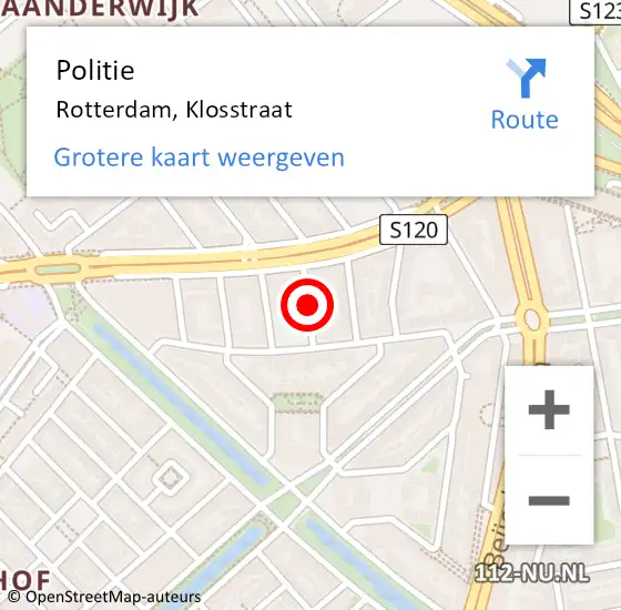 Locatie op kaart van de 112 melding: Politie Rotterdam, Klosstraat op 25 december 2019 10:46
