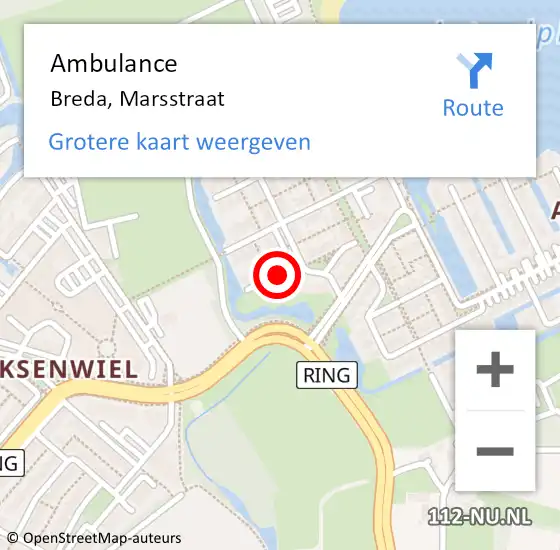 Locatie op kaart van de 112 melding: Ambulance Breda, Marsstraat op 25 december 2019 11:33