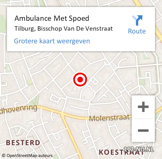 Locatie op kaart van de 112 melding: Ambulance Met Spoed Naar Tilburg, Bisschop Van De Venstraat op 25 december 2019 11:39