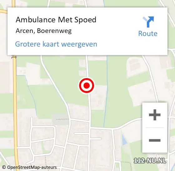 Locatie op kaart van de 112 melding: Ambulance Met Spoed Naar Arcen, Boerenweg op 25 december 2019 12:16