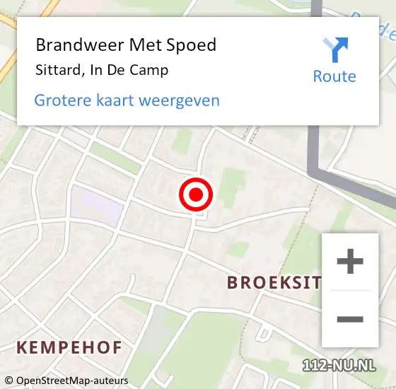 Locatie op kaart van de 112 melding: Brandweer Met Spoed Naar Sittard, In De Camp op 25 december 2019 12:55