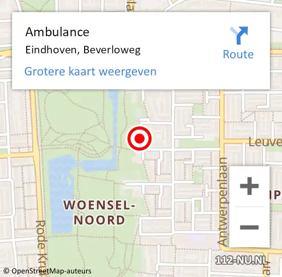 Locatie op kaart van de 112 melding: Ambulance Eindhoven, Beverloweg op 25 december 2019 13:31
