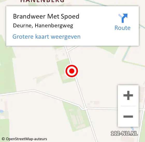 Locatie op kaart van de 112 melding: Brandweer Met Spoed Naar Deurne, Hanenbergweg op 25 december 2019 15:25