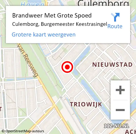 Locatie op kaart van de 112 melding: Brandweer Met Grote Spoed Naar Culemborg, Burgemeester Keestrasingel op 25 december 2019 17:20