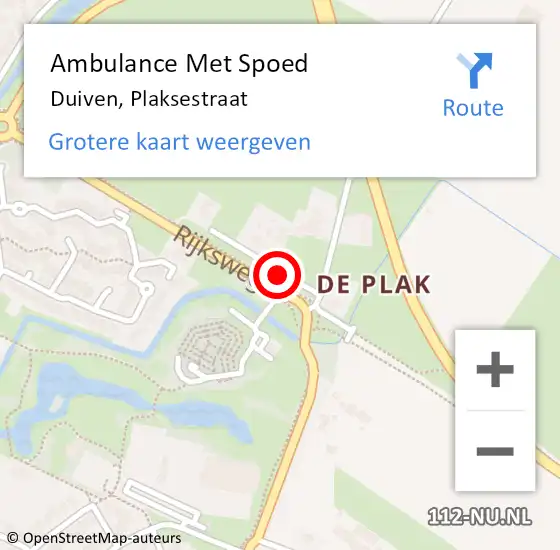 Locatie op kaart van de 112 melding: Ambulance Met Spoed Naar Duiven, Plaksestraat op 25 december 2019 20:56