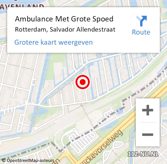 Locatie op kaart van de 112 melding: Ambulance Met Grote Spoed Naar Rotterdam, Salvador Allendestraat op 25 december 2019 21:34