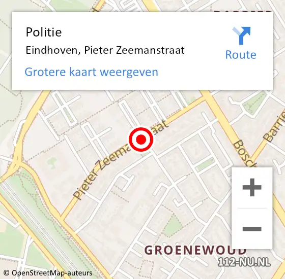 Locatie op kaart van de 112 melding: Politie Eindhoven, Pieter Zeemanstraat op 25 december 2019 21:43