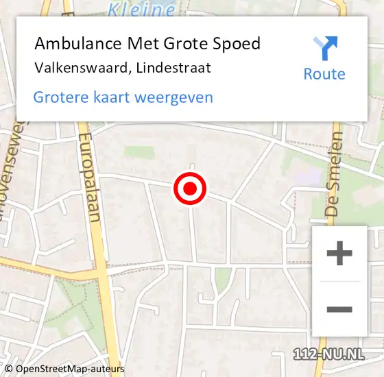 Locatie op kaart van de 112 melding: Ambulance Met Grote Spoed Naar Valkenswaard, Lindestraat op 25 december 2019 21:48