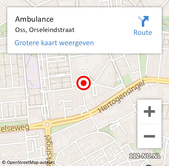 Locatie op kaart van de 112 melding: Ambulance Oss, Orseleindstraat op 25 december 2019 23:35