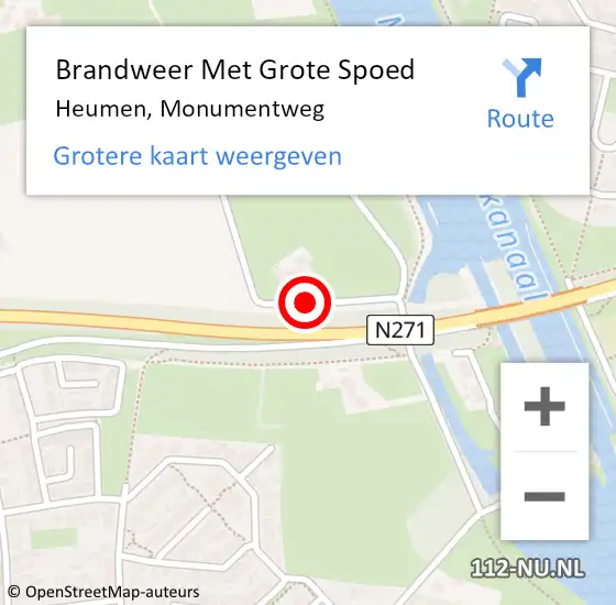 Locatie op kaart van de 112 melding: Brandweer Met Grote Spoed Naar Heumen, Monumentweg op 26 december 2019 02:51