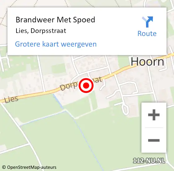 Locatie op kaart van de 112 melding: Brandweer Met Spoed Naar Lies, Dorpsstraat op 29 september 2013 20:24