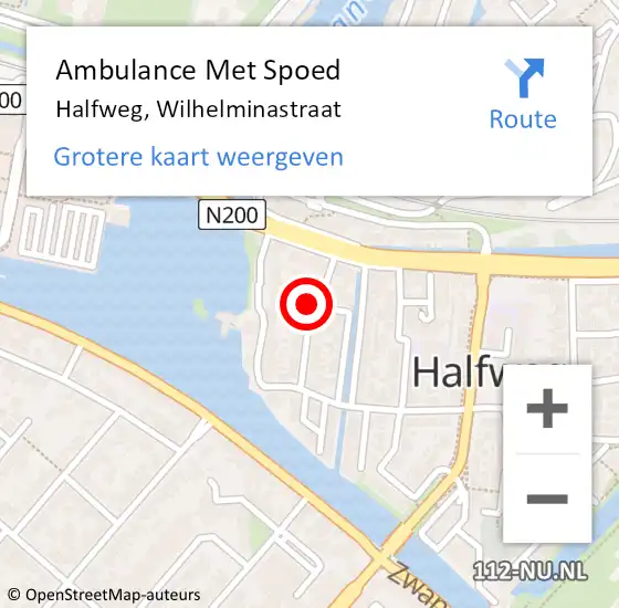 Locatie op kaart van de 112 melding: Ambulance Met Spoed Naar Halfweg, Wilhelminastraat op 26 december 2019 04:44