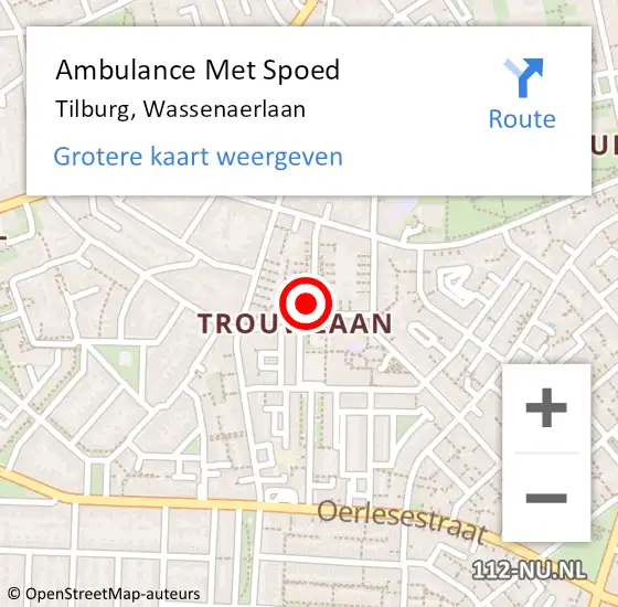 Locatie op kaart van de 112 melding: Ambulance Met Spoed Naar Tilburg, Wassenaerlaan op 26 december 2019 05:10