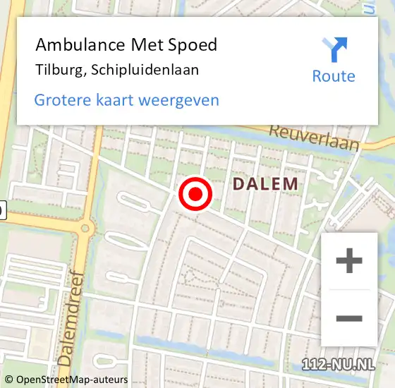 Locatie op kaart van de 112 melding: Ambulance Met Spoed Naar Tilburg, Schipluidenlaan op 26 december 2019 07:29