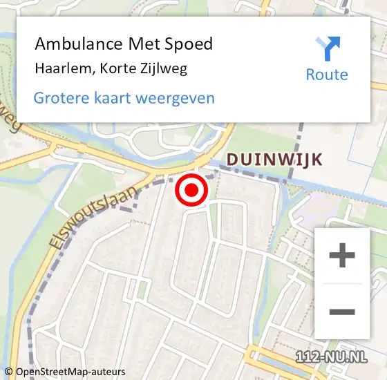 Locatie op kaart van de 112 melding: Ambulance Met Spoed Naar Haarlem, Korte Zijlweg op 26 december 2019 11:12