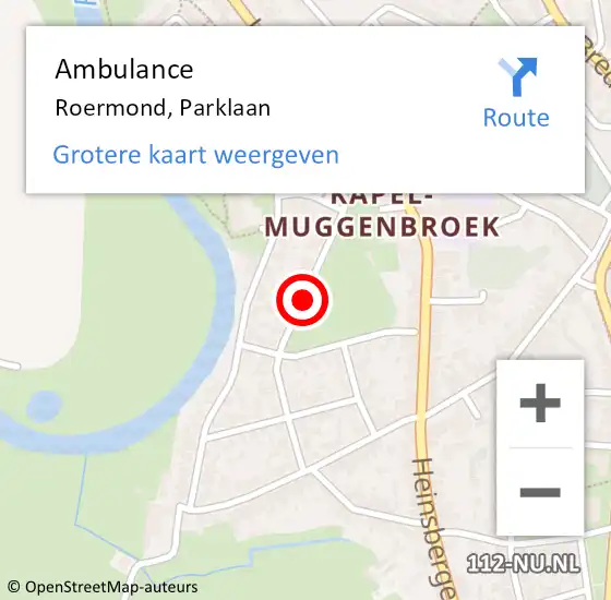 Locatie op kaart van de 112 melding: Ambulance Roermond, Parklaan op 26 december 2019 13:52