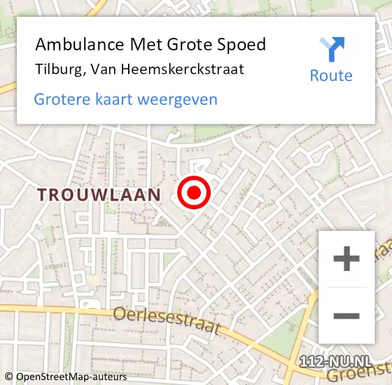 Locatie op kaart van de 112 melding: Ambulance Met Grote Spoed Naar Tilburg, Van Heemskerckstraat op 26 december 2019 14:22