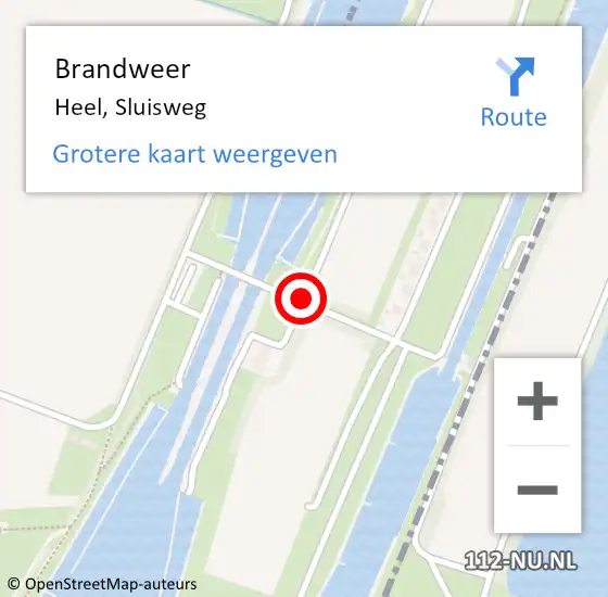 Locatie op kaart van de 112 melding: Brandweer Heel, Sluisweg op 26 december 2019 14:36