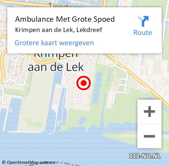 Locatie op kaart van de 112 melding: Ambulance Met Grote Spoed Naar Krimpen aan de Lek, Lekdreef op 26 december 2019 14:55