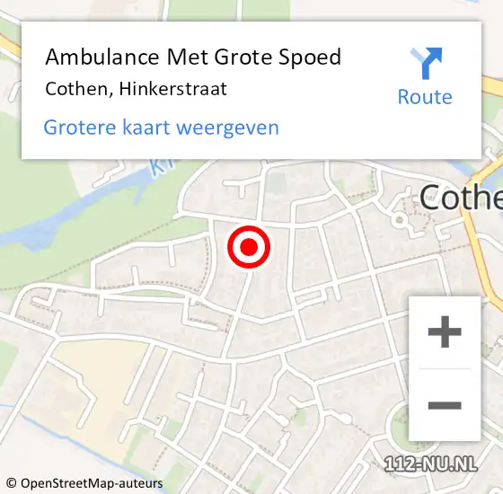 Locatie op kaart van de 112 melding: Ambulance Met Grote Spoed Naar Cothen, Hinkerstraat op 26 december 2019 18:32