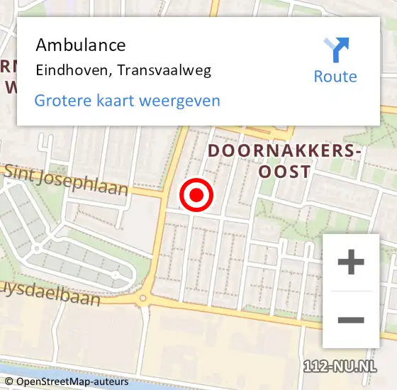 Locatie op kaart van de 112 melding: Ambulance Eindhoven, Transvaalweg op 26 december 2019 18:59