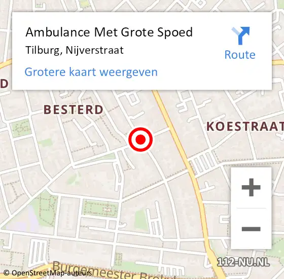 Locatie op kaart van de 112 melding: Ambulance Met Grote Spoed Naar Tilburg, Nijverstraat op 26 december 2019 20:21