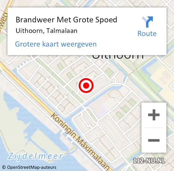 Locatie op kaart van de 112 melding: Brandweer Met Grote Spoed Naar Uithoorn, Talmalaan op 27 december 2019 01:56