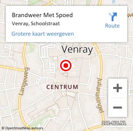 Locatie op kaart van de 112 melding: Brandweer Met Spoed Naar Venray, Schoolstraat op 27 december 2019 02:08