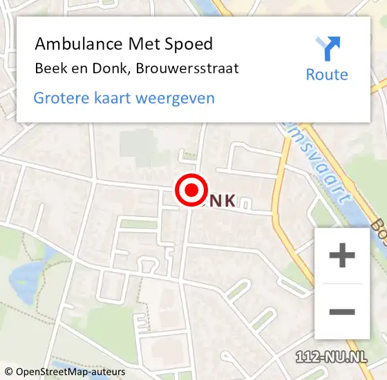 Locatie op kaart van de 112 melding: Ambulance Met Spoed Naar Beek en Donk, Brouwersstraat op 27 december 2019 02:29