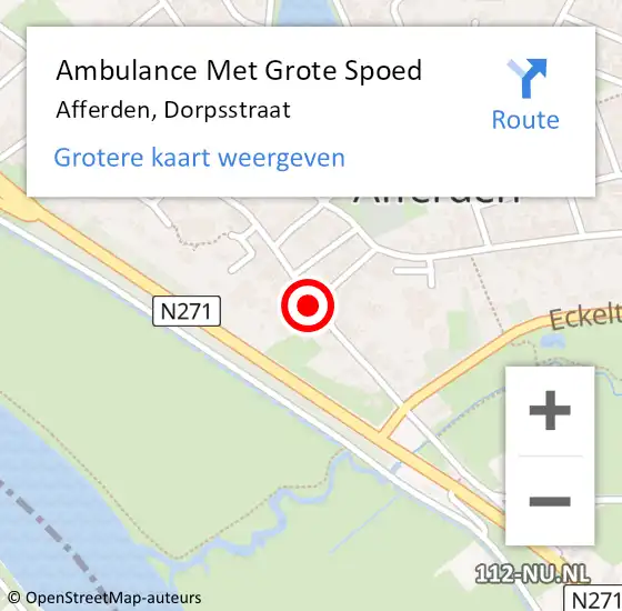 Locatie op kaart van de 112 melding: Ambulance Met Grote Spoed Naar Afferden, Dorpsstraat op 27 december 2019 03:27