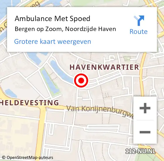 Locatie op kaart van de 112 melding: Ambulance Met Spoed Naar Bergen op Zoom, Noordzijde Haven op 27 december 2019 04:47