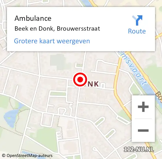 Locatie op kaart van de 112 melding: Ambulance Beek en Donk, Brouwersstraat op 27 december 2019 04:54