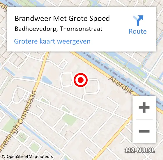 Locatie op kaart van de 112 melding: Brandweer Met Grote Spoed Naar Badhoevedorp, Thomsonstraat op 27 december 2019 07:31