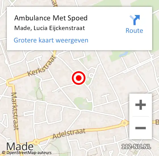 Locatie op kaart van de 112 melding: Ambulance Met Spoed Naar Made, Lucia Eijckenstraat op 27 december 2019 08:18