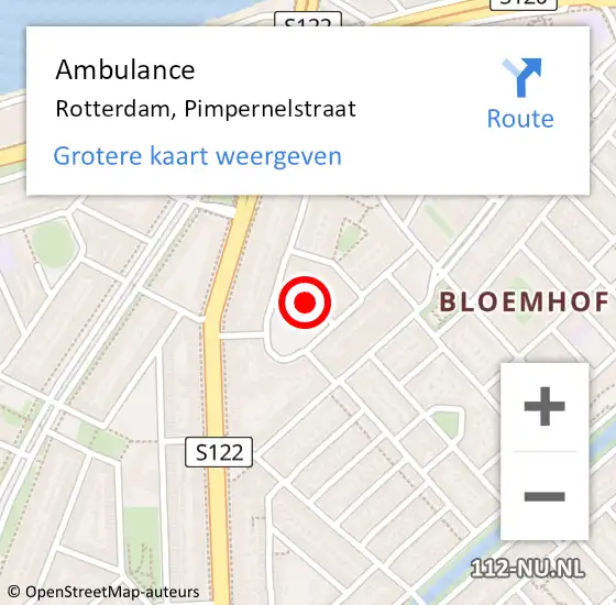 Locatie op kaart van de 112 melding: Ambulance Rotterdam, Pimpernelstraat op 27 december 2019 09:01