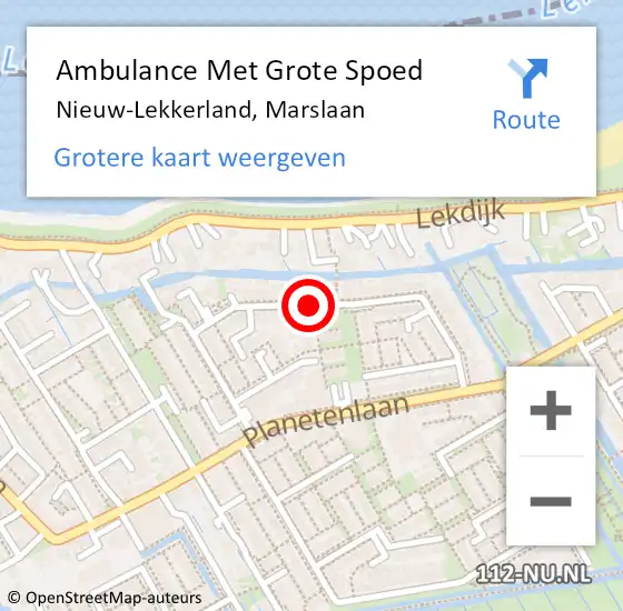 Locatie op kaart van de 112 melding: Ambulance Met Grote Spoed Naar Nieuw-Lekkerland, Marslaan op 27 december 2019 11:14