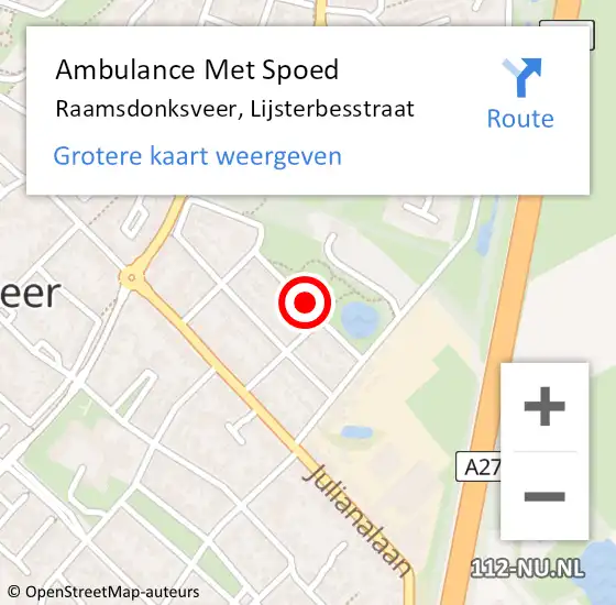 Locatie op kaart van de 112 melding: Ambulance Met Spoed Naar Raamsdonksveer, Lijsterbesstraat op 27 december 2019 12:21