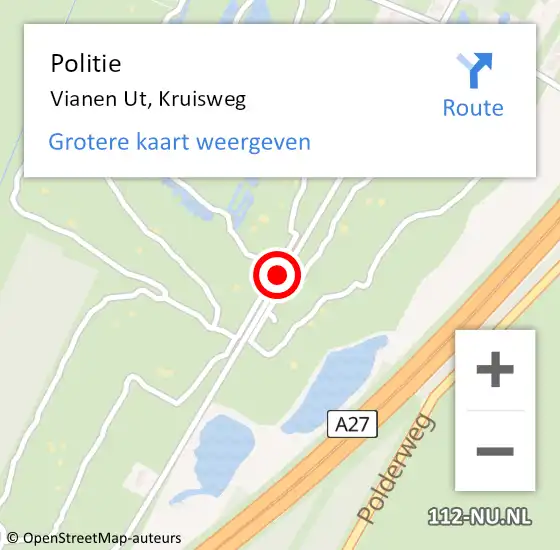 Locatie op kaart van de 112 melding: Politie Vianen Ut, Kruisweg op 27 december 2019 14:43