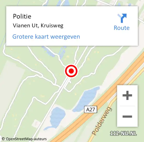 Locatie op kaart van de 112 melding: Politie Vianen Ut, Kruisweg op 27 december 2019 14:44