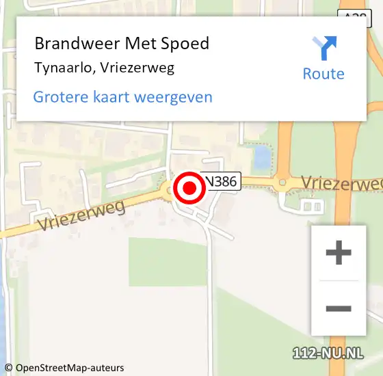 Locatie op kaart van de 112 melding: Brandweer Met Spoed Naar Tynaarlo, Vriezerweg op 27 december 2019 16:20