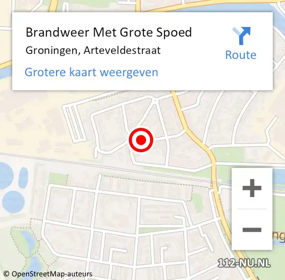 Locatie op kaart van de 112 melding: Brandweer Met Grote Spoed Naar Groningen, Arteveldestraat op 27 december 2019 16:20